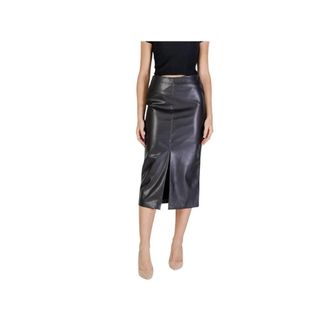 Ichi Ichi, Rokken, Dames, Zwart, M, Polyester, Zwarte Leren Pencil Rok Midi Stijl
