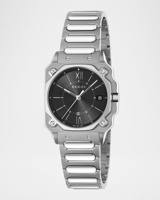 Gucci Stainless Steel G-Flat 30mm Bracelet Watch with Black Dial