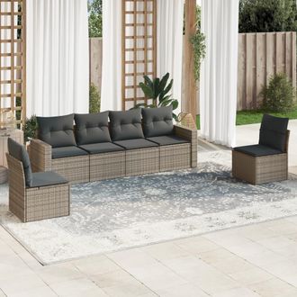 vidaXL Set De Muebles De Jard&iacute;n 6 Pzas Y Cojines Rat&aacute;n Sint&eacute;tico Gris Vidaxl