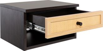 Jonathan Y Designs Celerie Bohemian Wall Mounted Floating Nightstand, Bedside Table with Woven Storage Drawer Open Cubby in Black/light Oak at Nordstrom