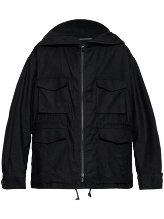Yohji Yamamoto zip-up hooded jacket - men - Cotton - 1 - Black