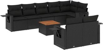 vidaXL Set De Sof&aacute;s De Jard&iacute;n 8 Piezas Y Cojines Rat&aacute;n Sint&eacute;tico Negro Vidaxl