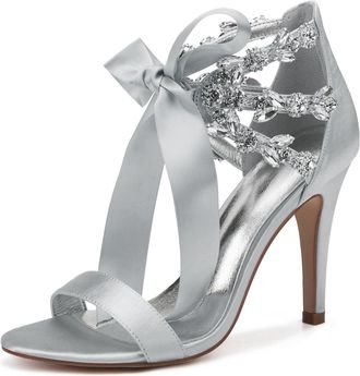 Generic Wedding Shoes Women Open Toe Heeled Sandals Sexy Stiletto Bridal High Heels for Party, Prom, Dating, Wedding 10.5Cm,Silver,8 UK