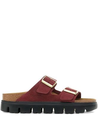 Birkenstock double-buckle platform slides - women - Suede/Leather/Suede - 38 Narrow - Red
