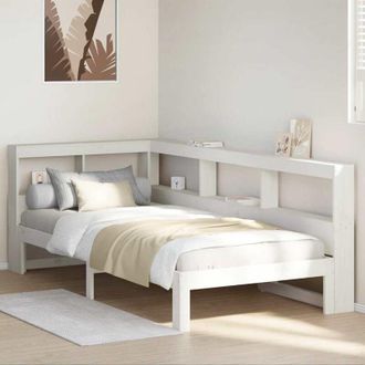 vidaXL Cama Con Estanter&iacute;a Sin Colch&oacute;n Madera Maciza Blanca 75x190 Cm Vidaxl