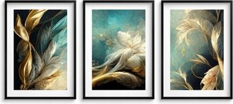 OEM Cuadros De Pared En Marco Negro P&oacute;sters Con Dorado Para Sal&oacute;n Dormitorio Flor