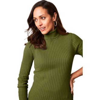 Jessica London Ribbed Cotton Turtleneck Sweater in Moss Green at Nordstrom, Size 44