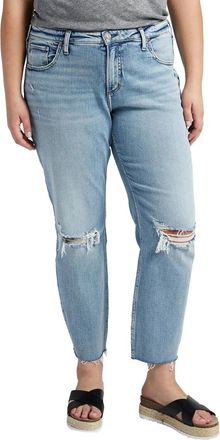 Silver Jeans Co Womens Silver Jeans Co. Jeans Blue Denim Distressed Mid Rise Slim Leg JZZ41