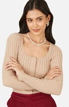 Yumi Knit Fitted Rib Cardigan in Oatmeal at Nordstrom, Size Medium