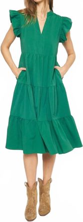 Entro Ruffled Pocket Tiered Midi Dress In Green