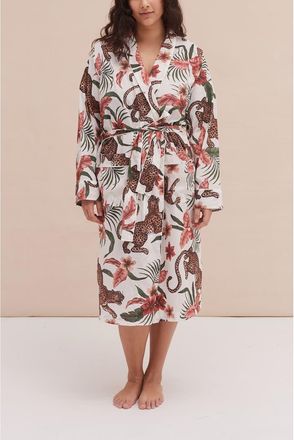 Desmond & Dempsey Quilted Robe in Soleia Cream/navy at Nordstrom, Size Medium Uk