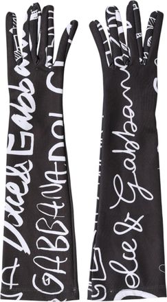 Dolce & Gabbana Black White DG Logo Elbow Length Mitten Womens Gloves
