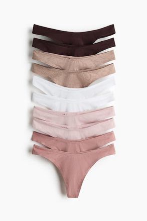 H&M 10-pack cotton thong briefs in Dusty Pink/dark Brown at Nordstrom, Size X-Small