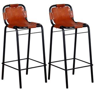 vidaXL Vidaxl - Taburetes De Barra De Cocina 2 Unidades Cuero Aut&eacute;ntico