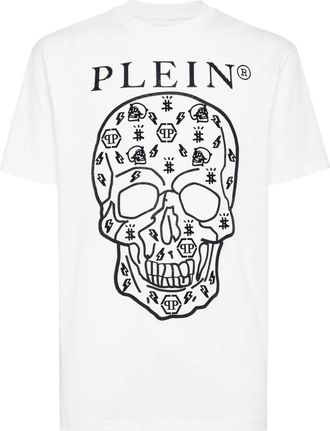 Philipp Plein T-shirt Ronde Hals SS met Kristallen - Heren - T-shirts - Wit - 4XL - Katoen - Tops