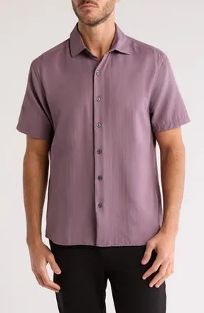 WESTZEROONE Baylor Cotton Short Sleeve Button-Up Shirt in Evening Purple at Nordstrom Rack, Size Xx-Large