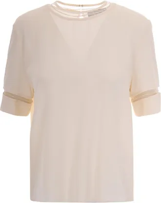 Fabiana Filippi Off White Solid Round Neck Top