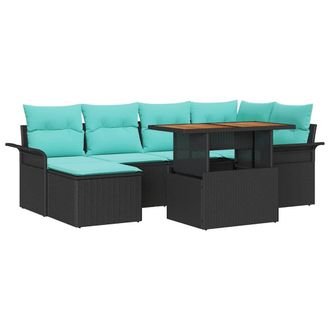 vidaXL Conjunto De Sof&aacute; De Jard&iacute;n 7 Pcs Negro Polirat&aacute;n Vidaxl
