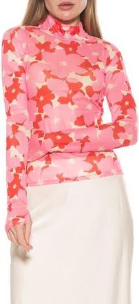 Alexia Admor Doja Mock Neck Mesh Top in Pink Floral at Nordstrom Rack, Size X-Small