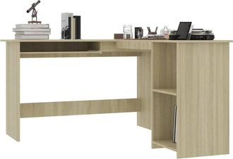 Berkfield Home L-Shaped Corner Desk Sonoma Oak 120x140x75 cm Engineered Wood in Light Tan | Size: 120 x 140 x 75 cm