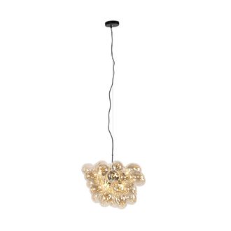 QAZQA Art D&eacute;co L&aacute;mpara Colgante Inteligente Negra Con Cristal &Aacute;mbar Con 8 G9 Wifi - Uvas Vidrio /acero Esfera Adecuado Para Led Max. 8 X 2.5 Watt - Qazqa