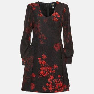 Roberto Cavalli Cavalli Class Black/red Printed Lace Scoop Neck Mini Dress