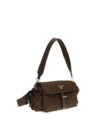 Prada Womens Pattina Bruciato Recycled Polyamide Shoulder Bags
