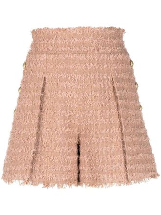 Balmain Pink Button embossed Tweed Shorts