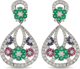 Luxury Bazaar 18K White Gold 1.85ct Diamond, Sapphire, Ruby, and Emerald Earrings MF29-022326