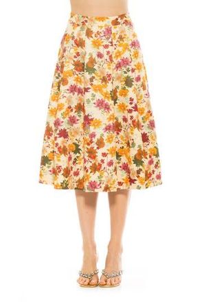 Alexia Admor Illia Pleated Midi Skirt in Beige Wildflower at Nordstrom Rack, Size 10