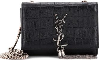Saint Laurent Classic Monogram Tassel Crocodile Embossed Leather Small crossbody bag - Nero