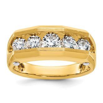 Diamond2Deal 14k Two-tone Lab Grown Diamond 5-Stone Band Ring 1.2Ct Clarity- VS Color- G-H