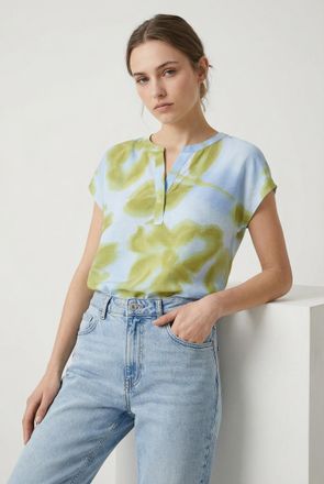 Soyaconcept Kurzarmbluse SOYACONCEPT SC-CATE 1, Damen, Gr. XXL, windsurfer combi, Web, Obermaterial: 85% Viskose, 15% Nylon, gemustert, normal, V-Ausschnitt, Blus