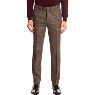 Paisley & Gray Downing Slim Fit Flat Front Houndstooth Wool Blend Dress Pants in Teal Burgundy Brown Plaid at Nordstrom Rack, Size 34 X 32
