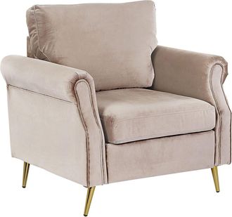 Beliani Beliani - Sill&oacute;n De Terciopelo Gris Pardo Dorado Patas De Metal Cojines Retro Sala De Estar Vietas