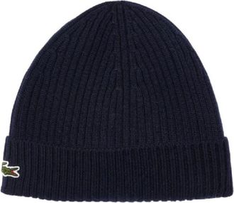 Lacoste Klassieke Gebreide Beanie Muts - unisex - Hoeden - Blauw - ONE Size - Wol - Accessoires