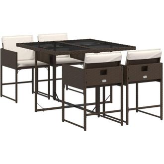 vidaXL Set Comedor De Jard&iacute;n 5 Piezas Y Cojines Rat&aacute;n Sint&eacute;tico Marr&oacute;n Vidaxl