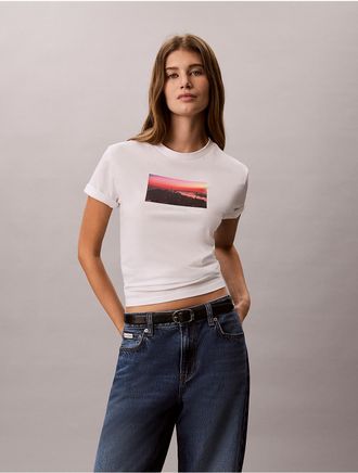 Calvin Klein Jeans Calvin Klein Womens City Sunset Logo Graphic Classic T-Shirt - White - L
