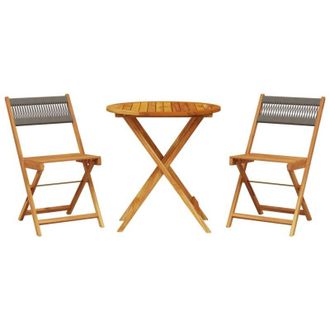 vidaXL Juego De Bistro De 3 Piezas Polipropileno Y Madera Maciza Gris Vidaxl