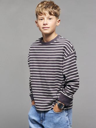 Jonen Jungen Streifenshirt JONEN mit Recycling-Baumwolle anthrazit