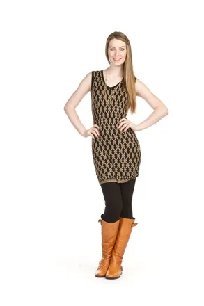 Papillon Criss Cross V-Neck Tank Dress In Black / Multi