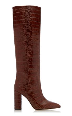 PARIS TEXAS Womens Croc-Embossed Leather Knee Boots - Brown - IT 36.5 - Moda Operandi