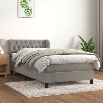 vidaXL Vidaxl - Cama Box Spring Con Colch&oacute;n Terciopelo Gris Claro 90x190 Cm