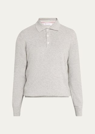 Brunello Cucinelli Mens Cashmere Long-Sleeve Polo Shirt