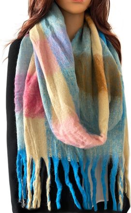 The Accessory Co. Tartan Scarf for Women - Oversized Checked Shawl Wrap, Rainbow Wool Scarf, Large Warm Winter Scarf, Chunky and Fluffy, Stylish Colour Block Design, Wo