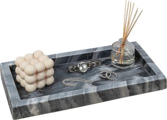 Happimess Luxe Stone Classic Minimalist Rectangular Marble Bathroom Countertop Tray in Black Marble at Nordstrom