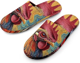 Generic Rooster with Colorful Tie-Dye Mens House Slippers Slip Indoor Slipper On Shoes Warm Outdoor