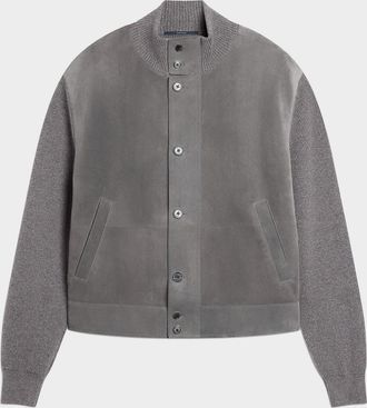 Dunhill Men & apos;s Suede Cashmere-Knit Bomber Jacket