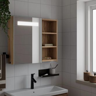 vidaXL Mueble De Ba&ntilde;o Con Espejo Y Luz Led Roble 60x13x52 Cm Vidaxl