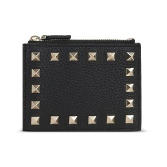 Valentino Tarjetero Rockstud de Piel Granulada con Cremallera - Accessories - Mujer - Negro - ONE SIZE